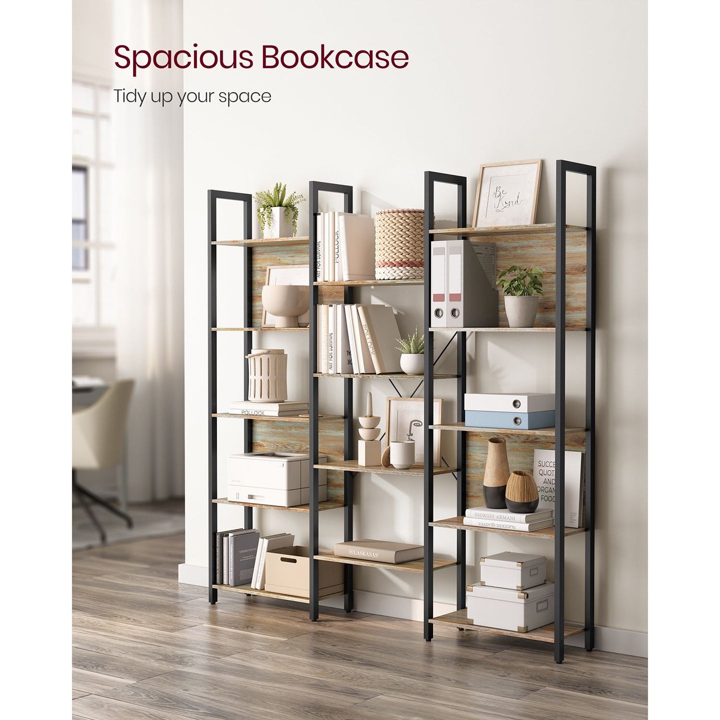 Bookshelf - Metal - Rustic Brown and Black - 14 Storage Shelves