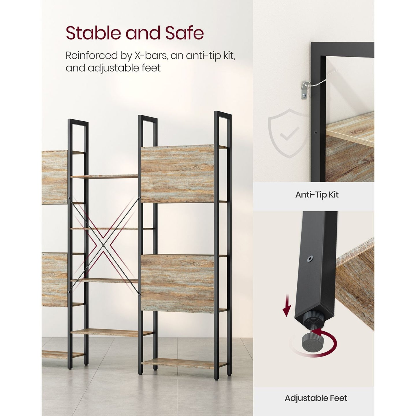 Bookshelf - Metal - Rustic Brown and Black - 14 Storage Shelves