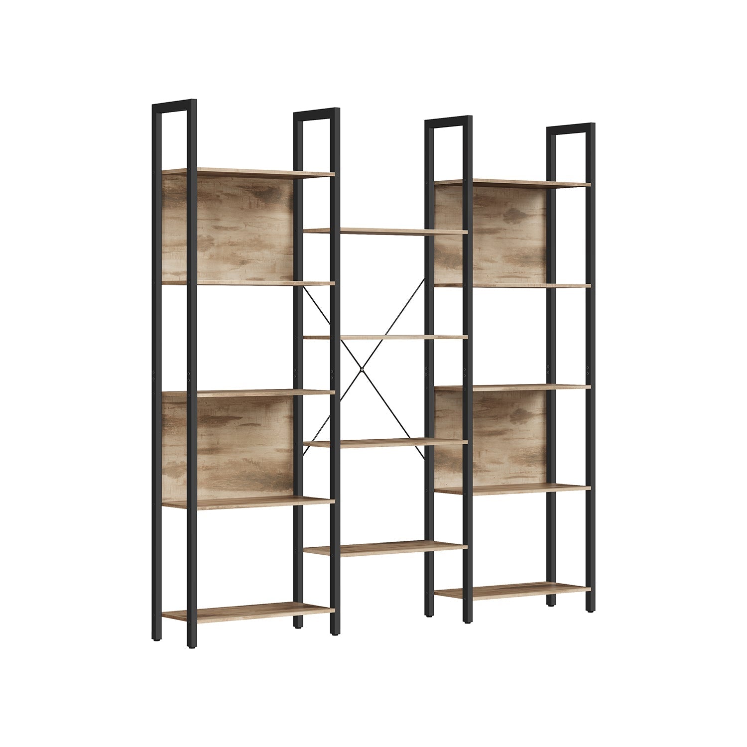 Large Bookshelf - Metal - Rustic Brown and Black - 14 Storage Shelves