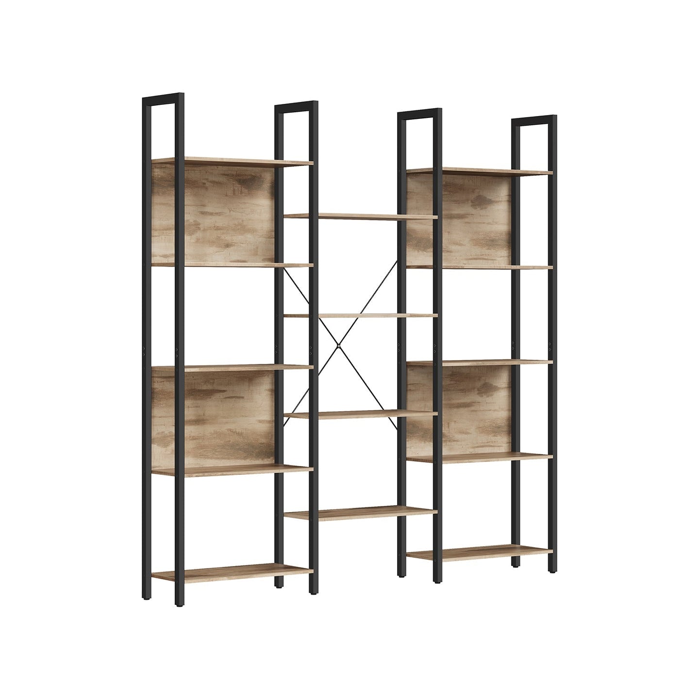 Large Bookshelf - Metal - Rustic Brown and Black - 14 Storage Shelves