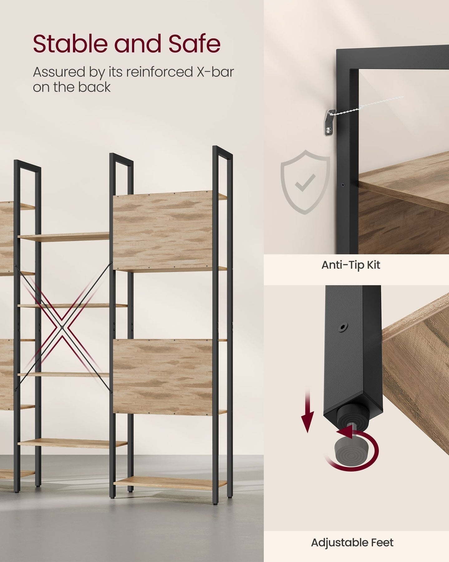Bookcase - Metal - Rustic Brown - 14 Shelves
