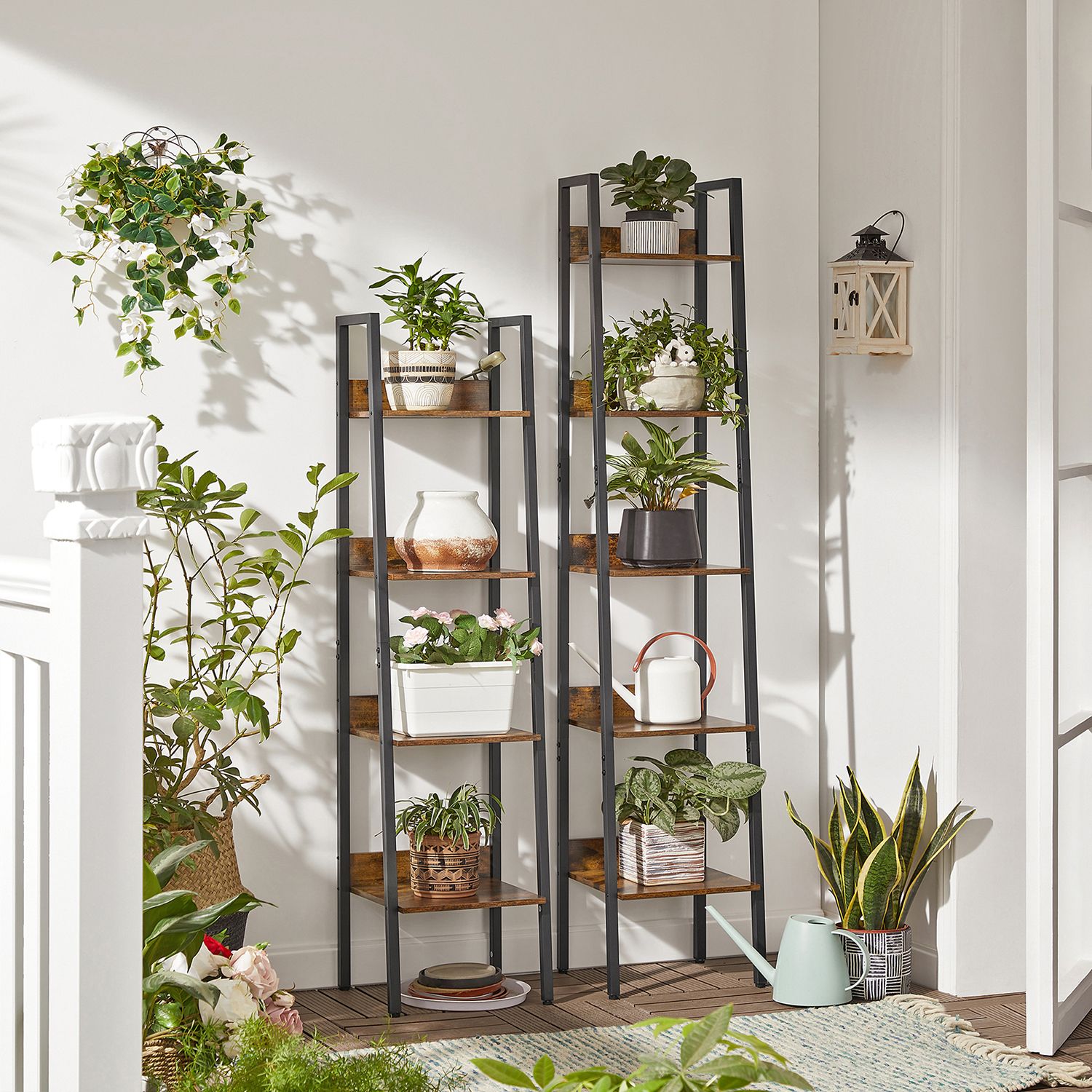Ladder Shelf - Steel - Rustic Brown and Black - 4-Tier Freestanding Storage