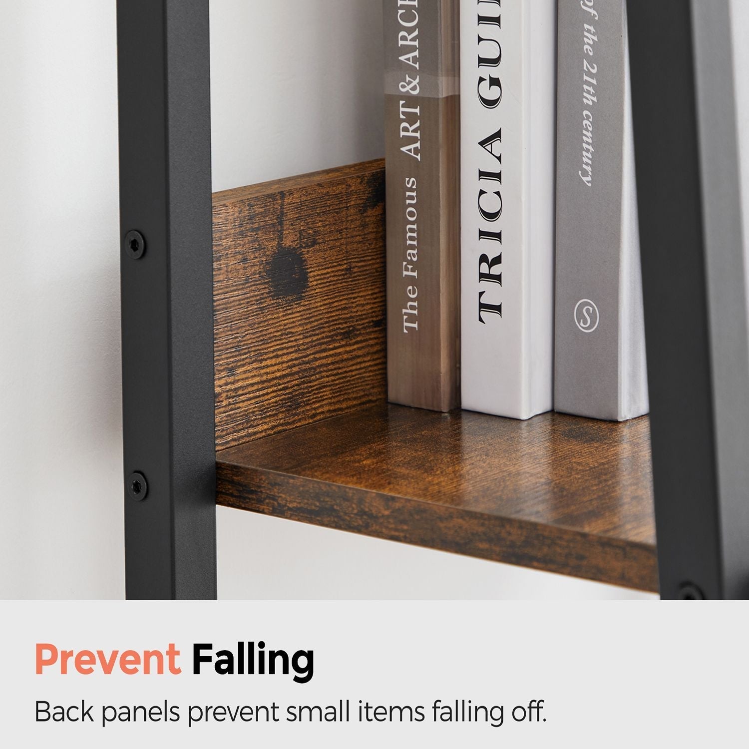 Ladder Shelf - Steel - Rustic Brown and Black - 4-Tier Freestanding Storage