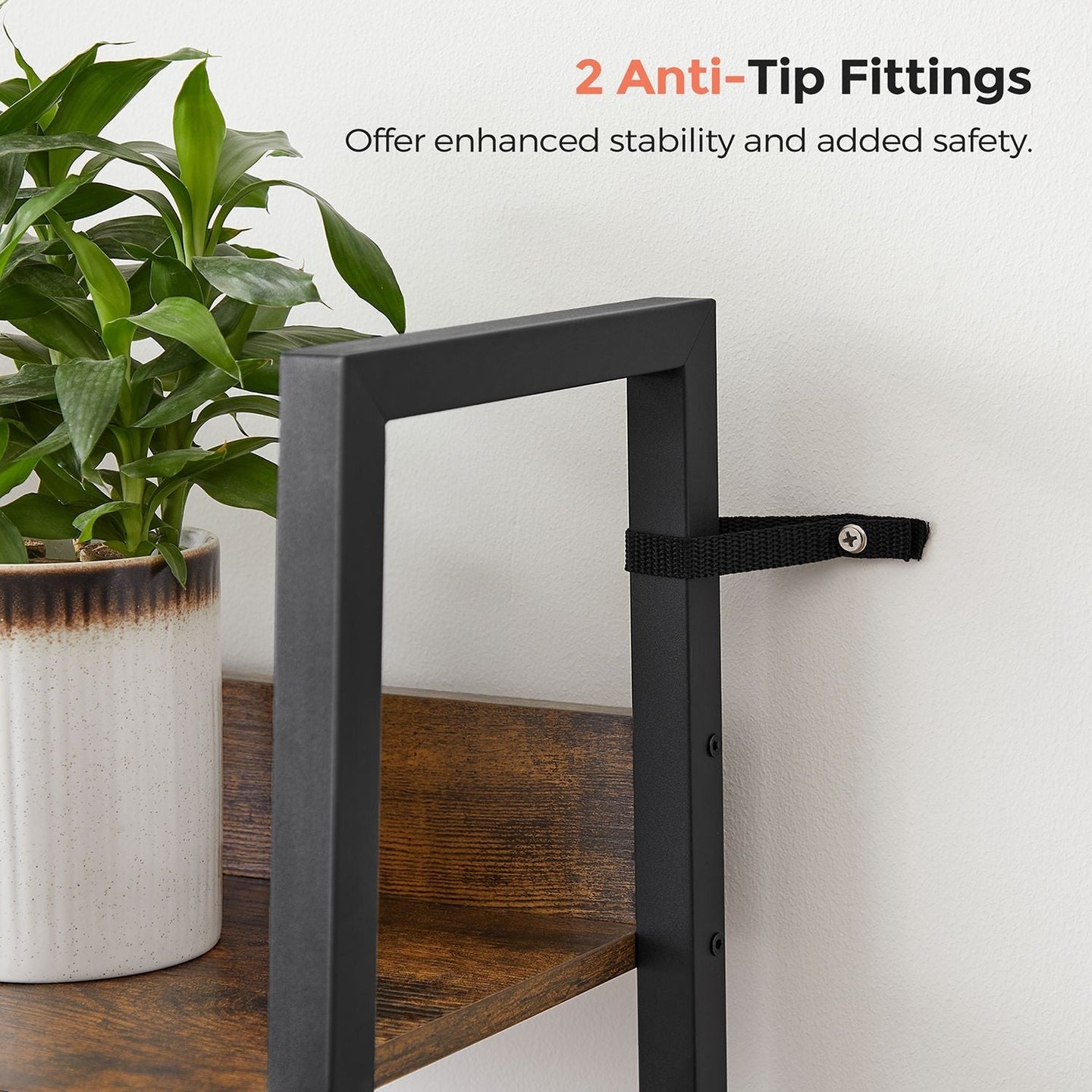 Ladder Shelf - Steel - Rustic Brown and Black - 4-Tier Freestanding Storage