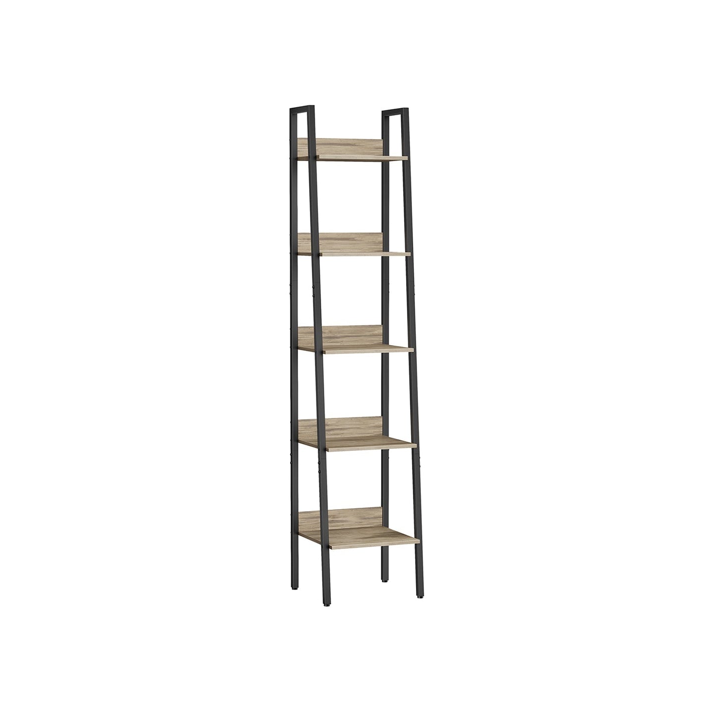 5-Tier Ladder Shelf - Steel Frame - Rustic Brown and Black - Freestanding Storage for Home Office and Living Spaces