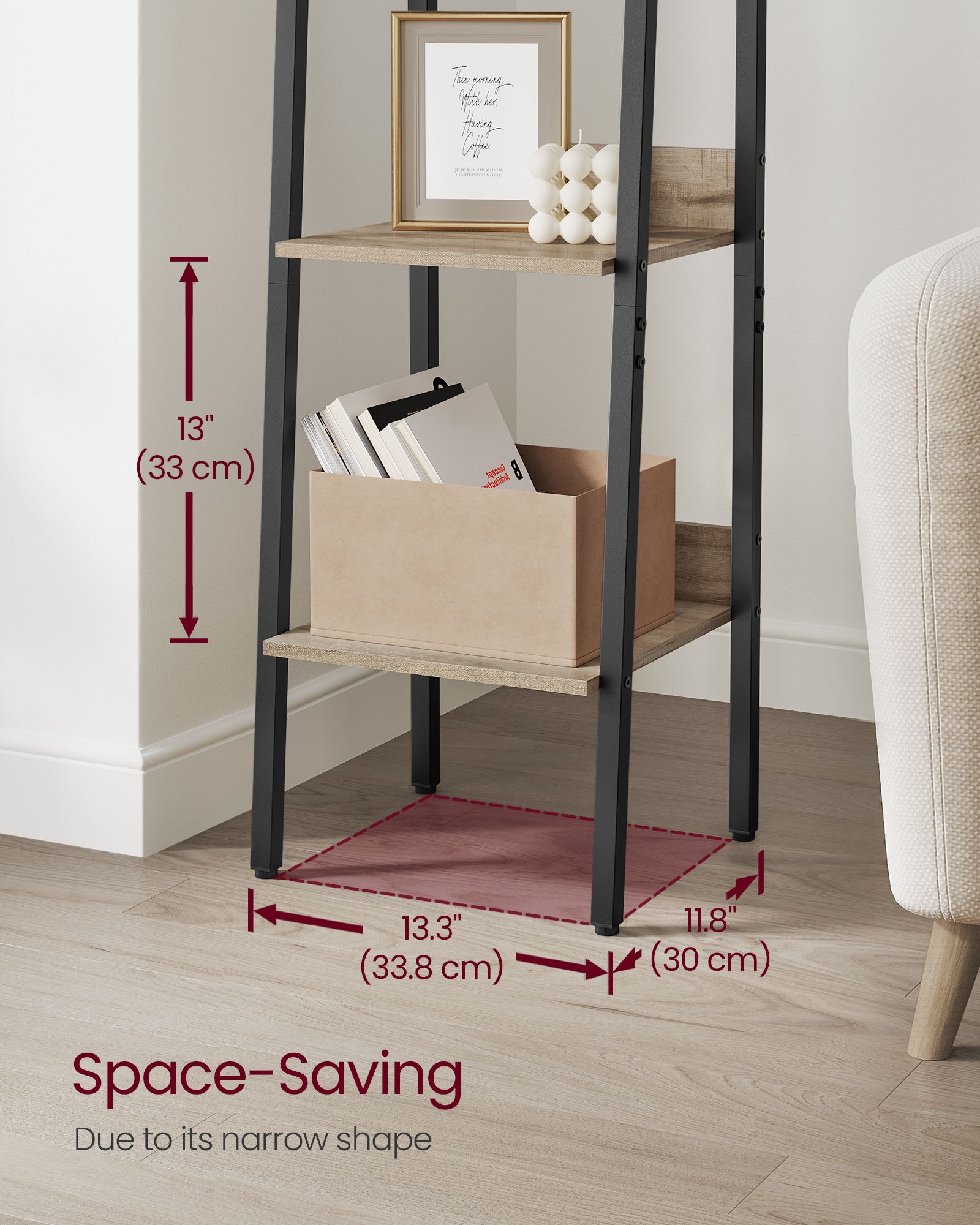 5-Tier Ladder Shelf - Steel Frame - Rustic Brown and Black - Freestanding Storage for Home Office and Living Spaces