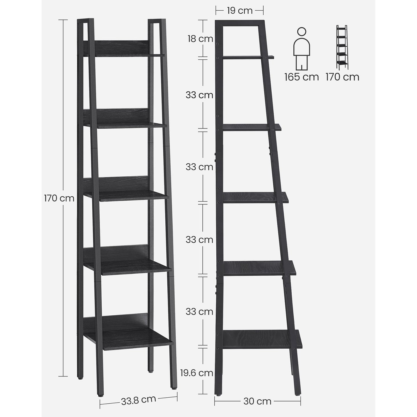 5-Tier Freestanding Narrow Shelf - Steel Frame - Rustic Brown and Black - Easy to Assemble