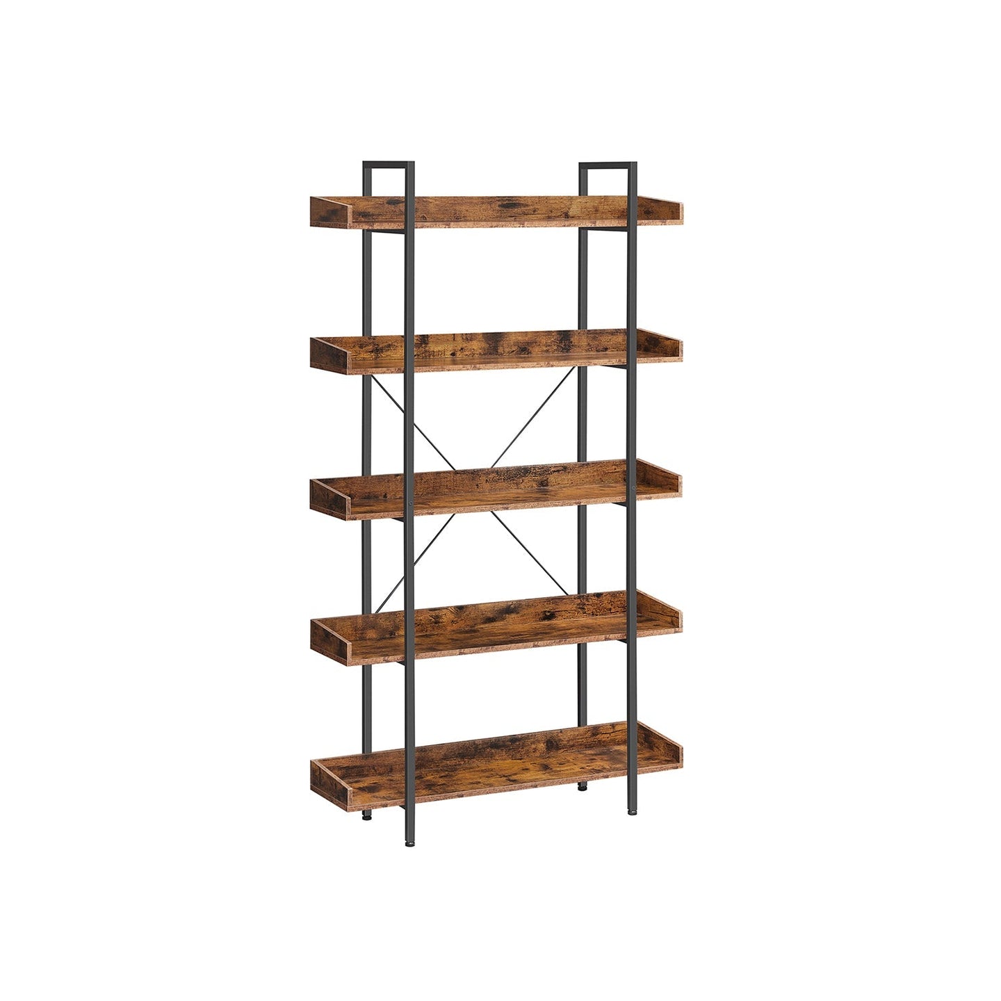 5-Tier Bookcase - Wood - Rustic Brown and Black - Bedroom