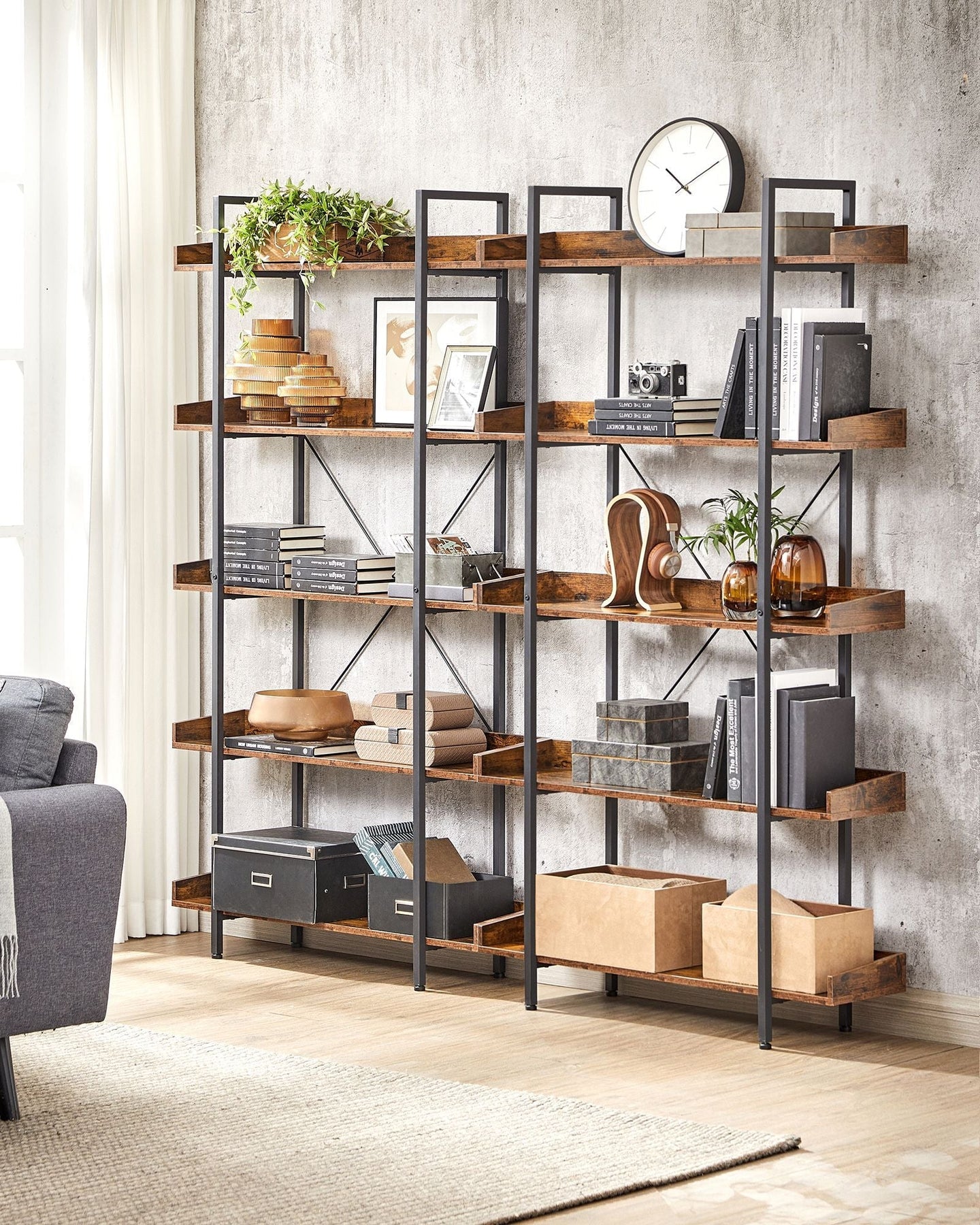 5-Tier Bookcase - Wood - Rustic Brown and Black - Bedroom