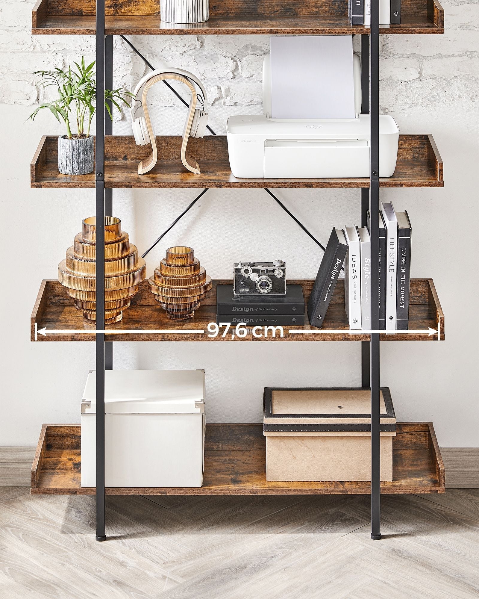 5-Tier Bookcase - Wood - Rustic Brown and Black - Bedroom