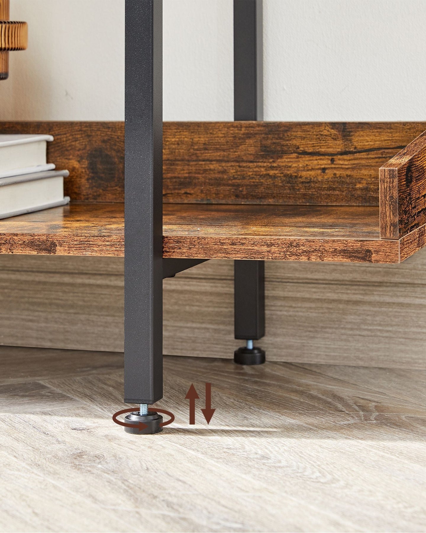 5-Tier Bookcase - Wood - Rustic Brown and Black - Bedroom