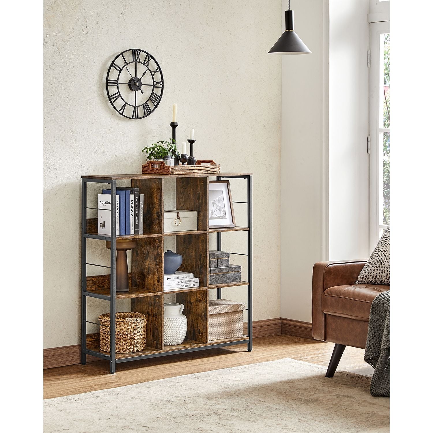 3-Tier Bookcase - Engineered Wood - Rustic Brown and Black