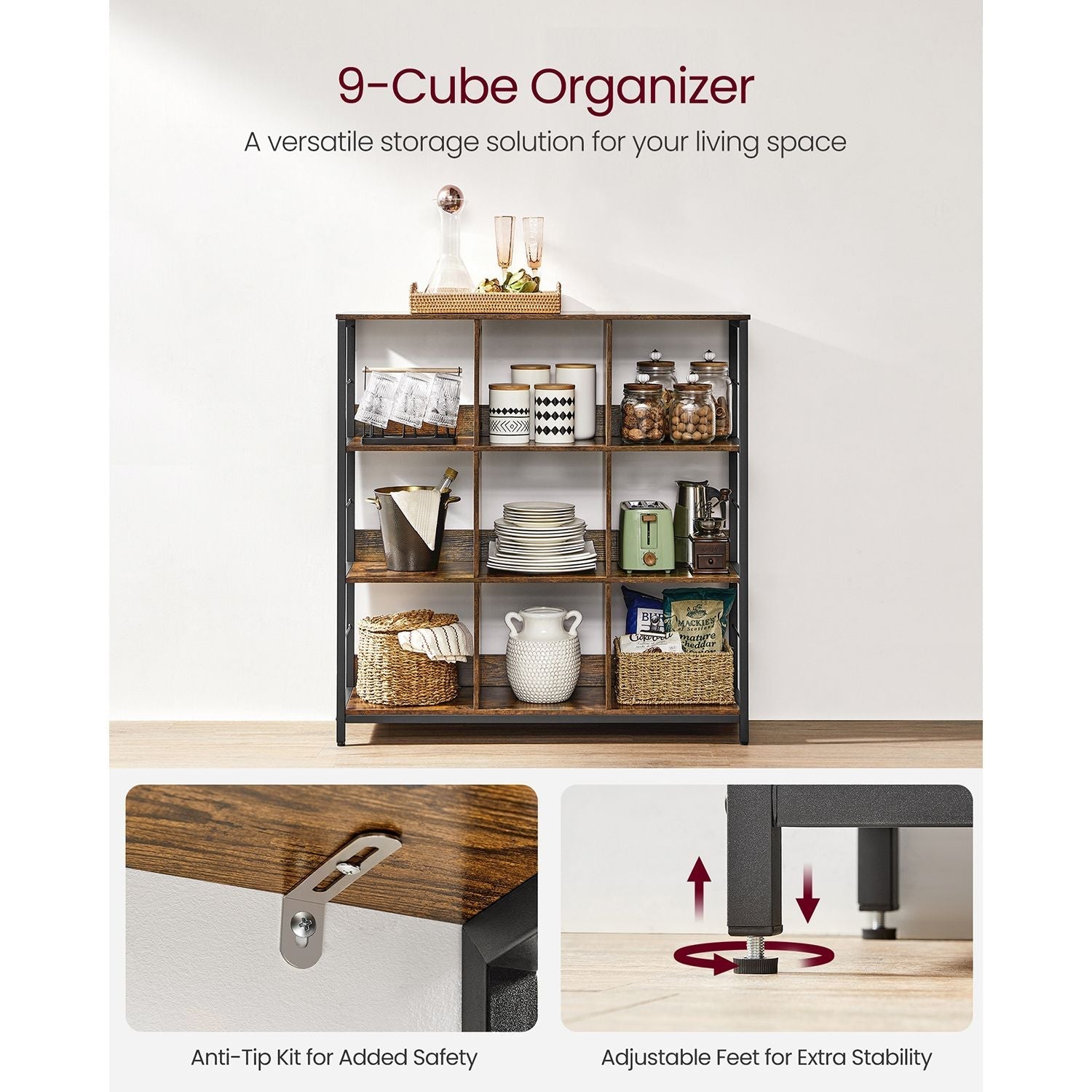 3-Tier Bookcase - Engineered Wood - Rustic Brown and Black