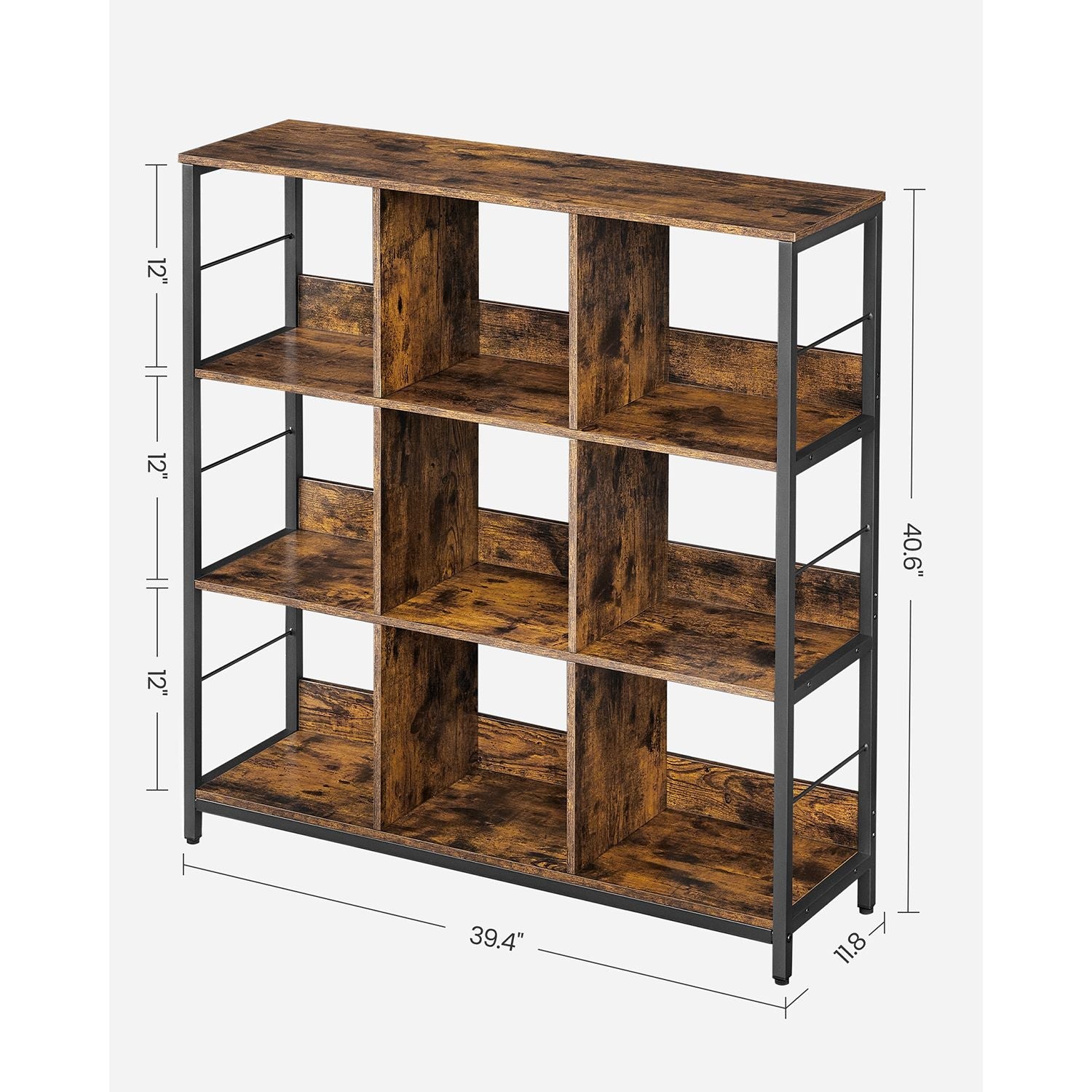 3-Tier Bookcase - Engineered Wood - Rustic Brown and Black