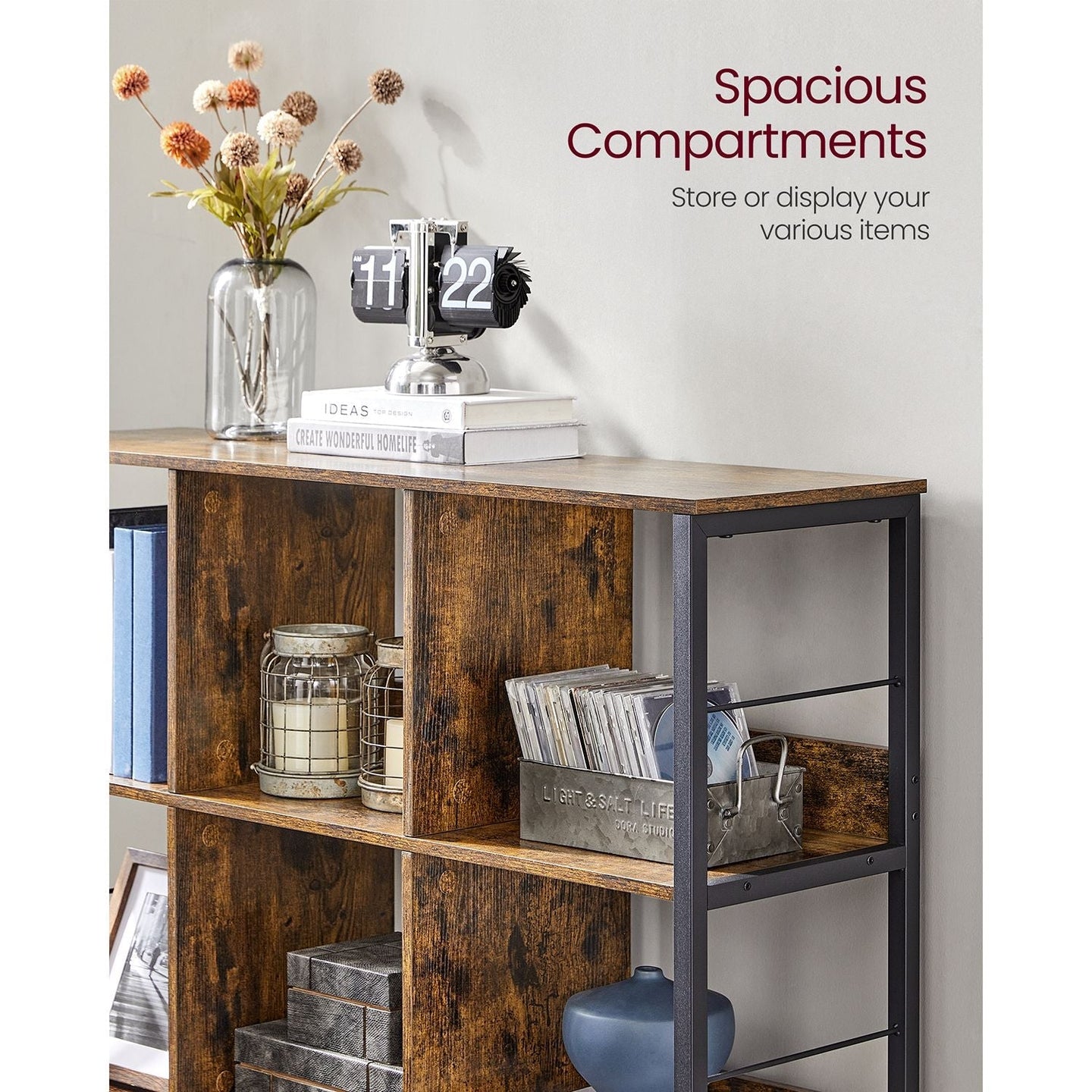 3-Tier Bookcase - Engineered Wood - Rustic Brown and Black