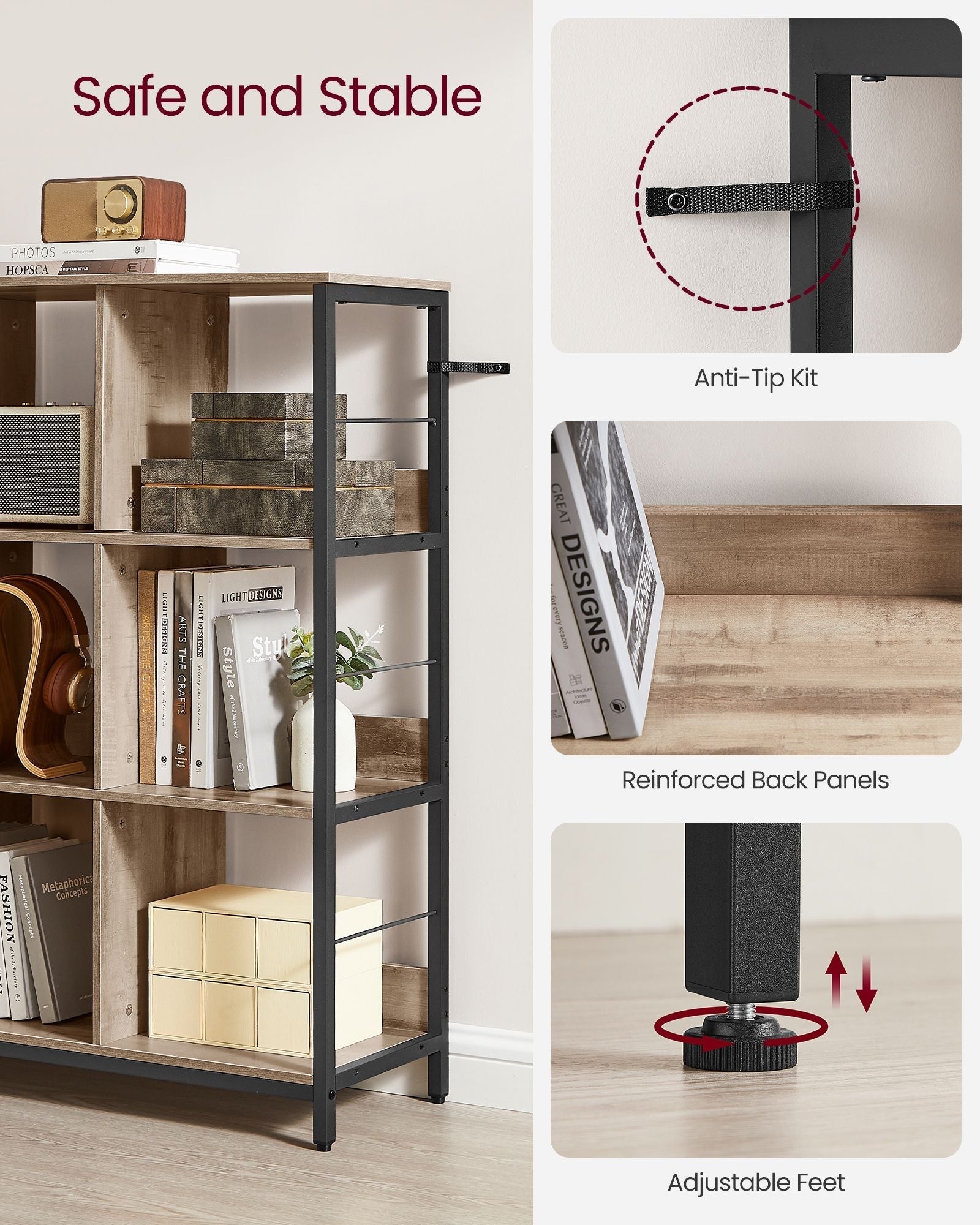 4-Tier Bookcase - Wood - Rustic Brown and Black