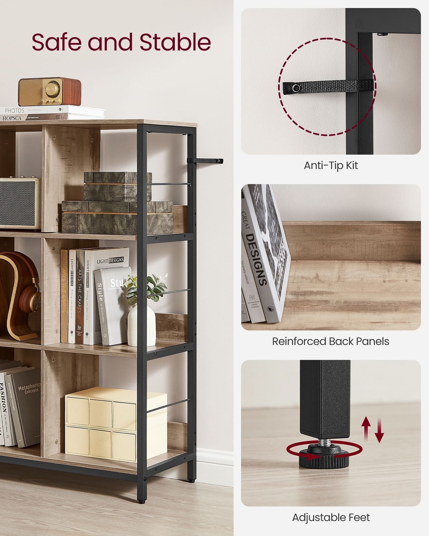 4-Tier Bookcase - Wood - Rustic Brown and Black