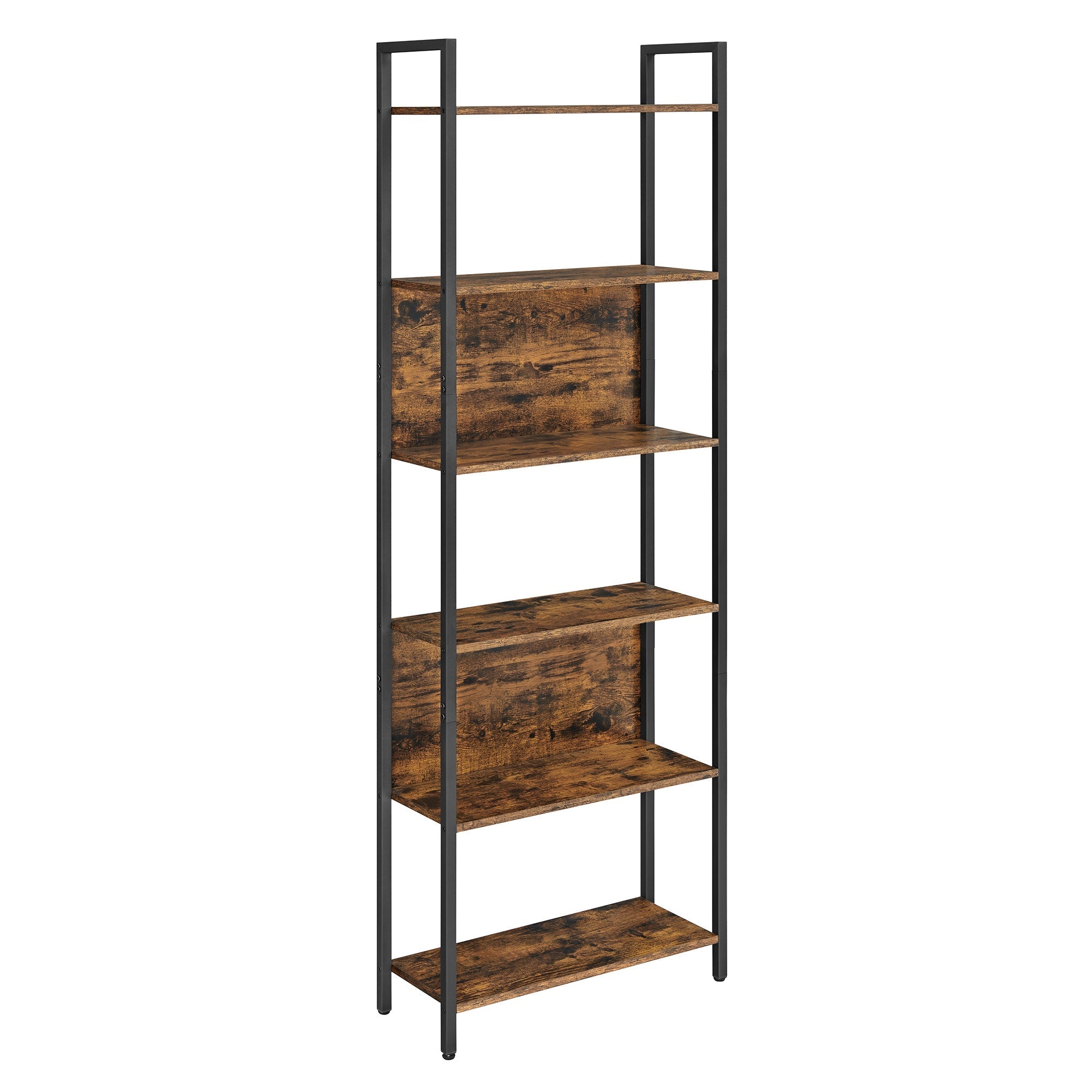 6 Shelf Bookcase - Steel - Rustic Brown and Black