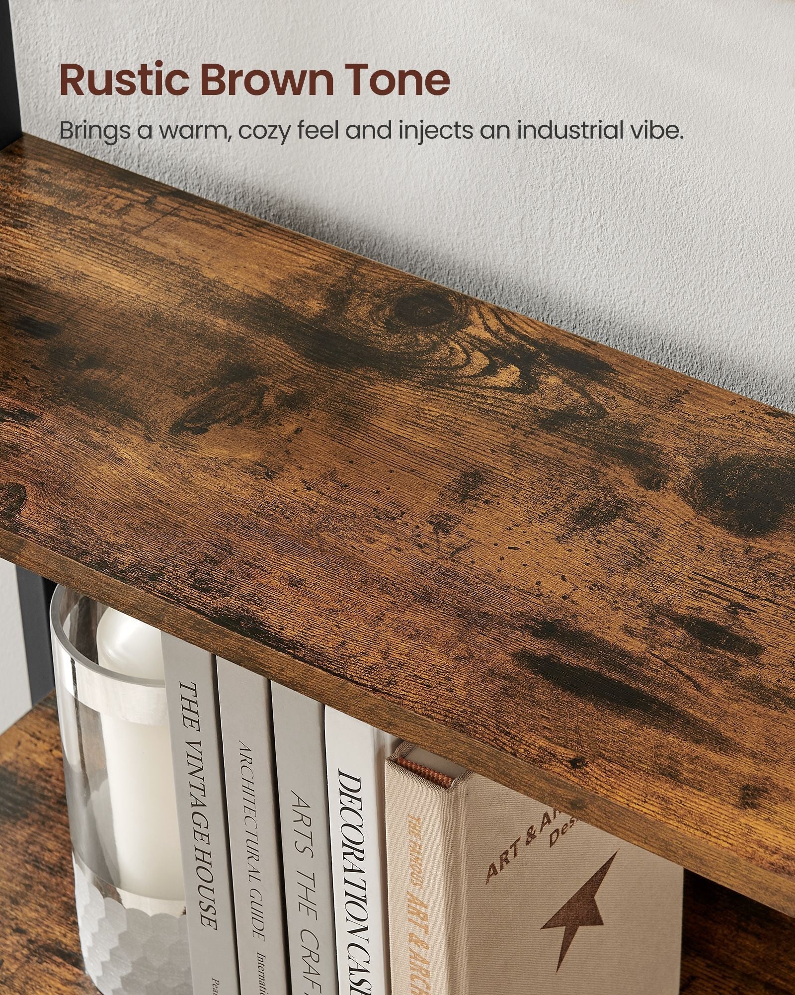 6 Shelf Bookcase - Steel - Rustic Brown and Black