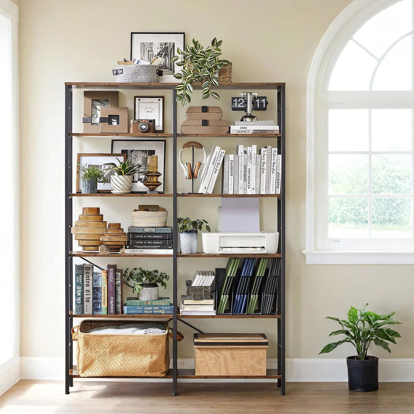 6-Tier Storage Shelf - Wood - Rustic Brown and Black