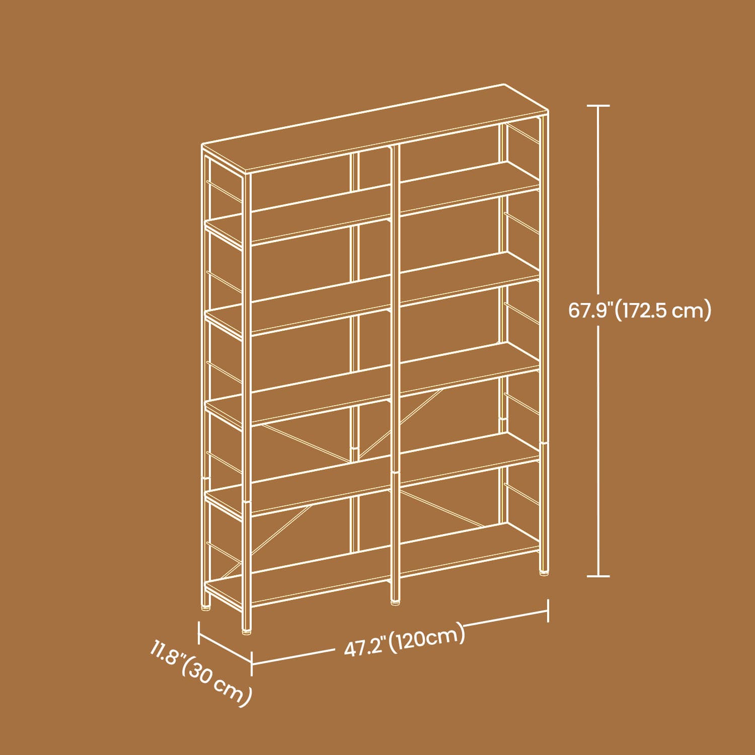 6-Tier Storage Shelf - Wood - Rustic Brown and Black