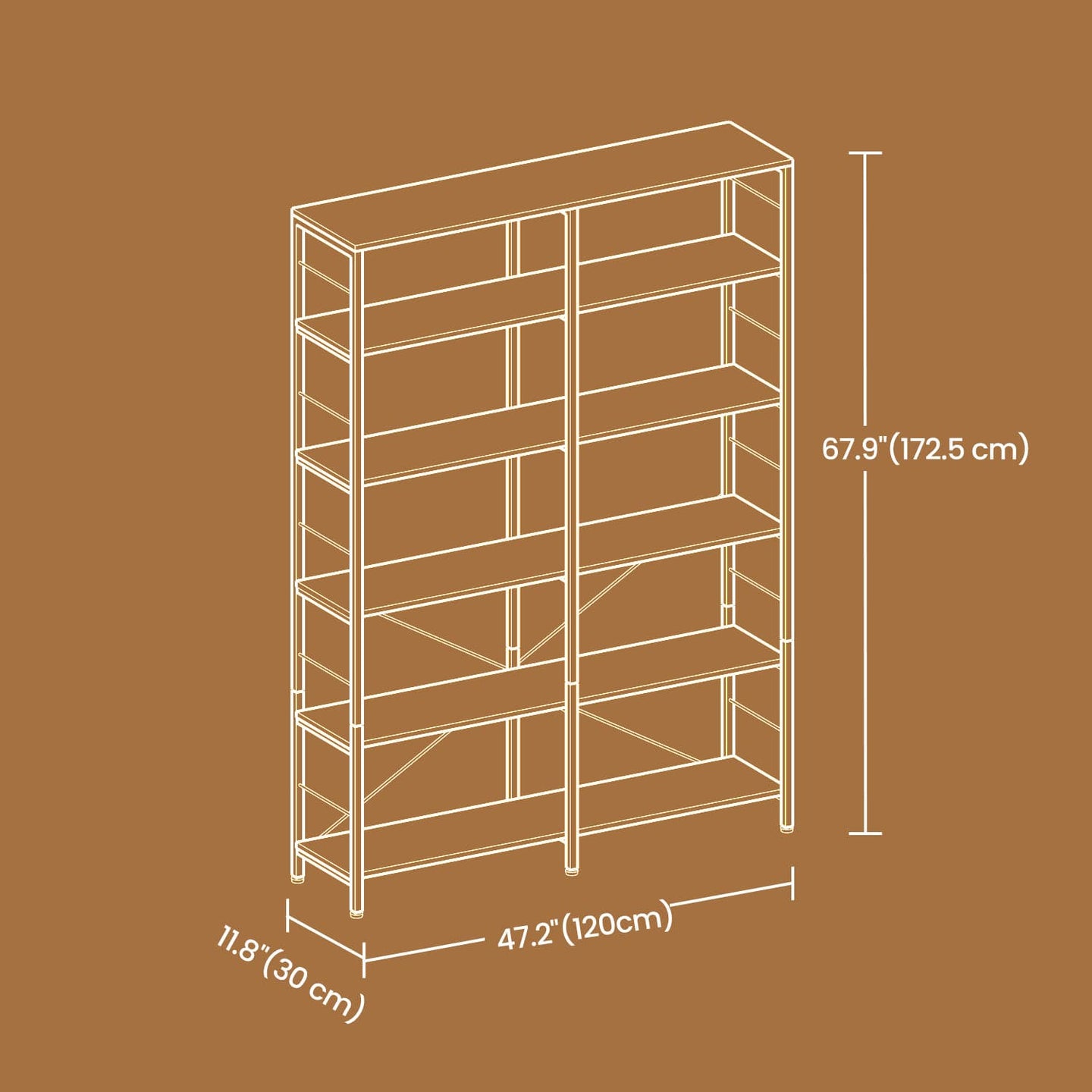6-Tier Storage Shelf - Wood - Rustic Brown and Black