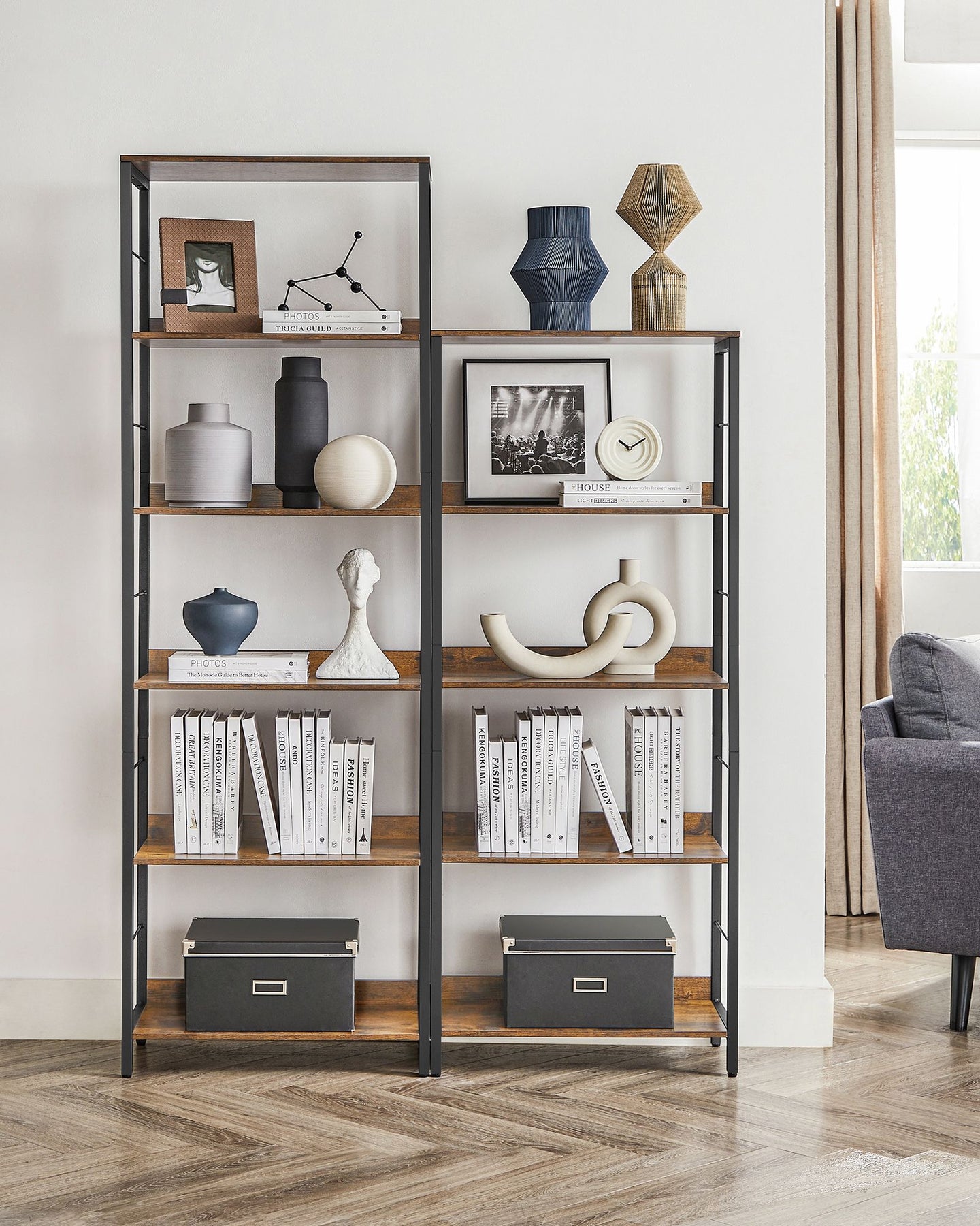 5-Tier Bookshelf - Wood - Rustic Brown