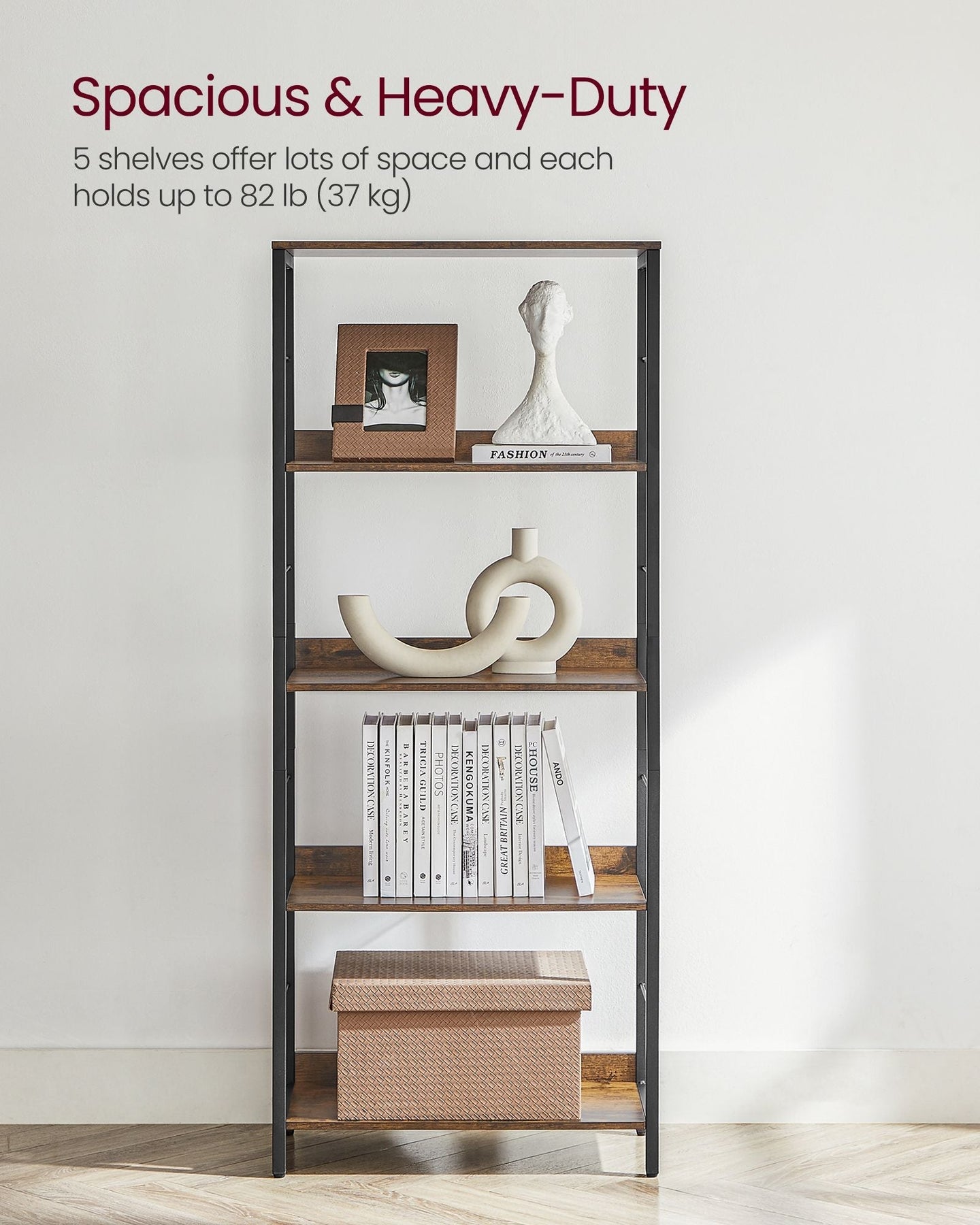5-Tier Bookshelf - Wood - Rustic Brown