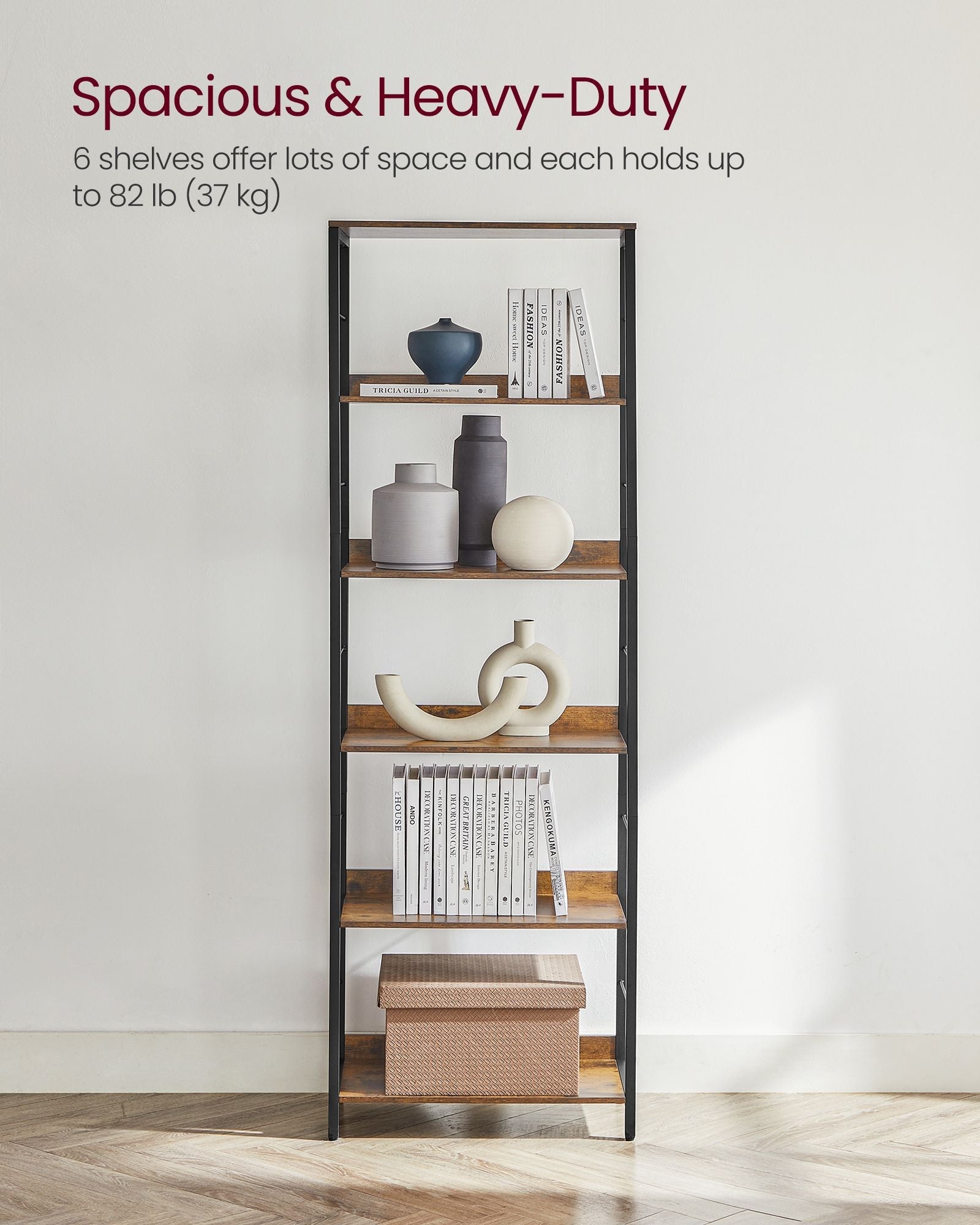 5-Tier Bookshelf - Particle Board - Rustic Brown