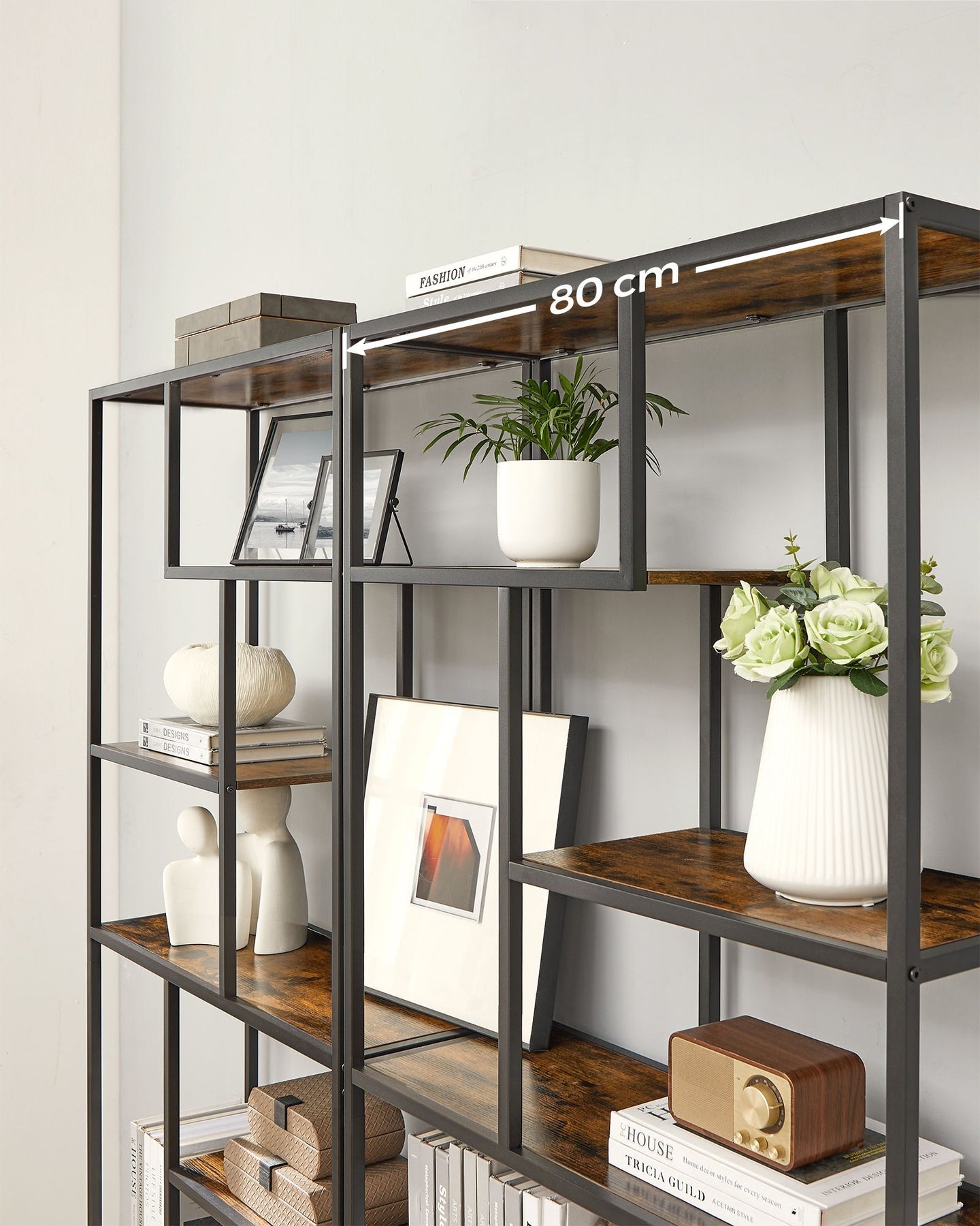 6-Tier Bookcase - Engineered Wood - Rustic Brown and Black - Geometric Design and Versatile Storage