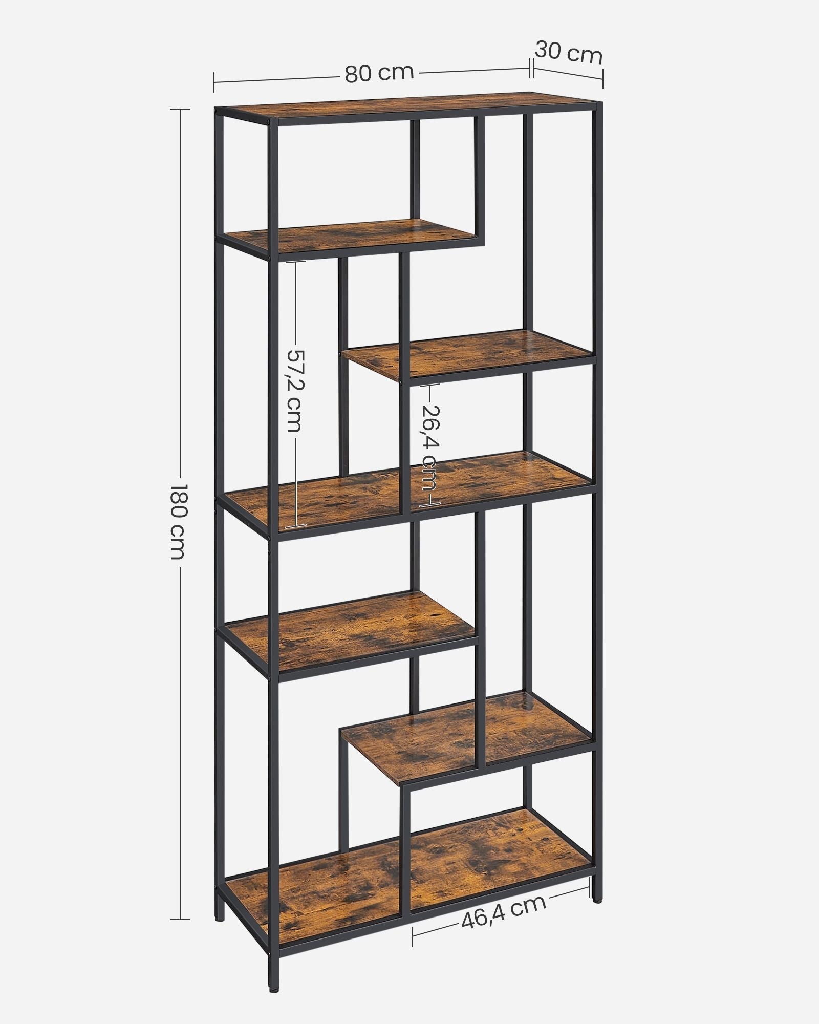 6-Tier Bookcase - Engineered Wood - Rustic Brown and Black - Geometric Design and Versatile Storage