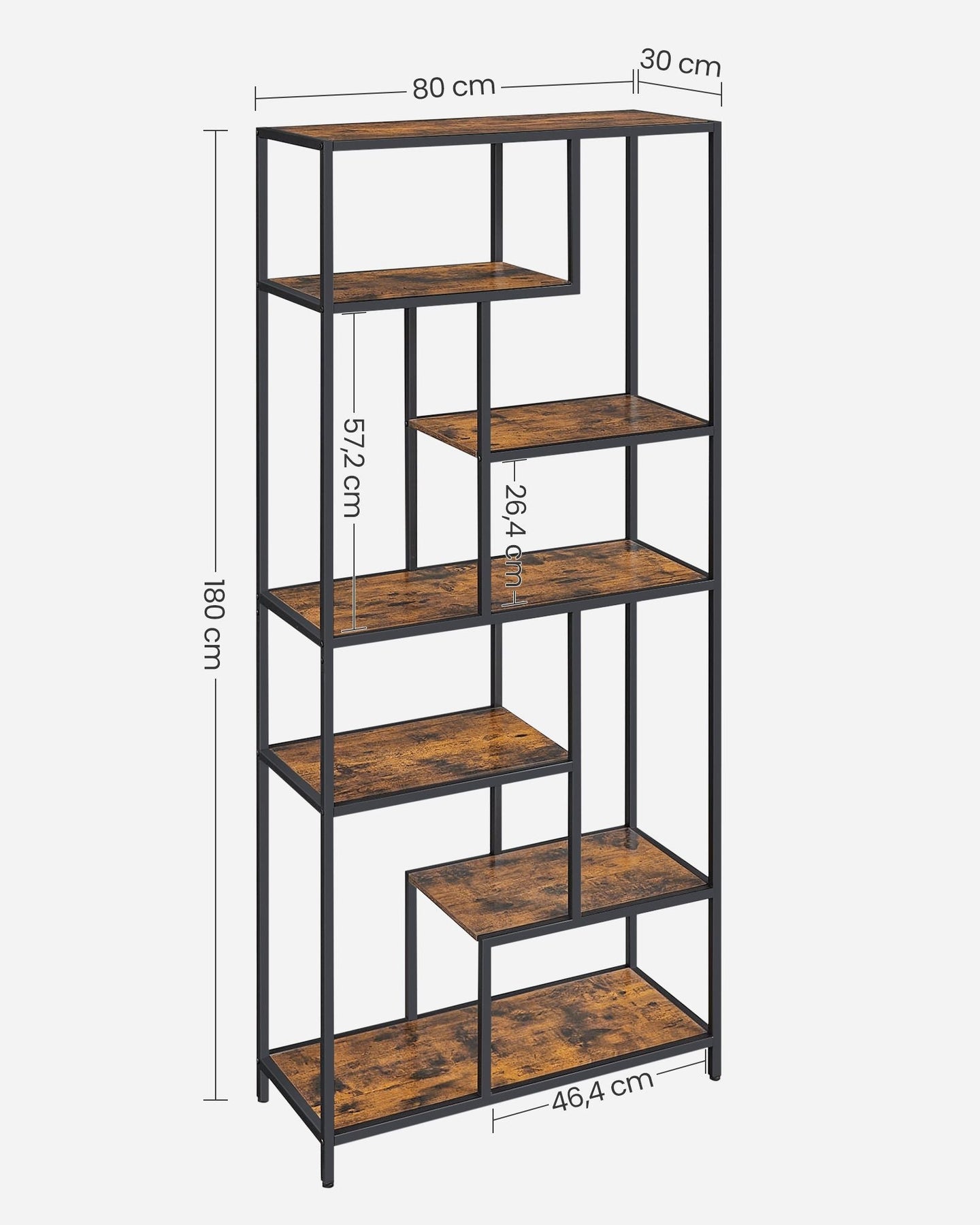 6-Tier Bookcase - Engineered Wood - Rustic Brown and Black - Geometric Design and Versatile Storage
