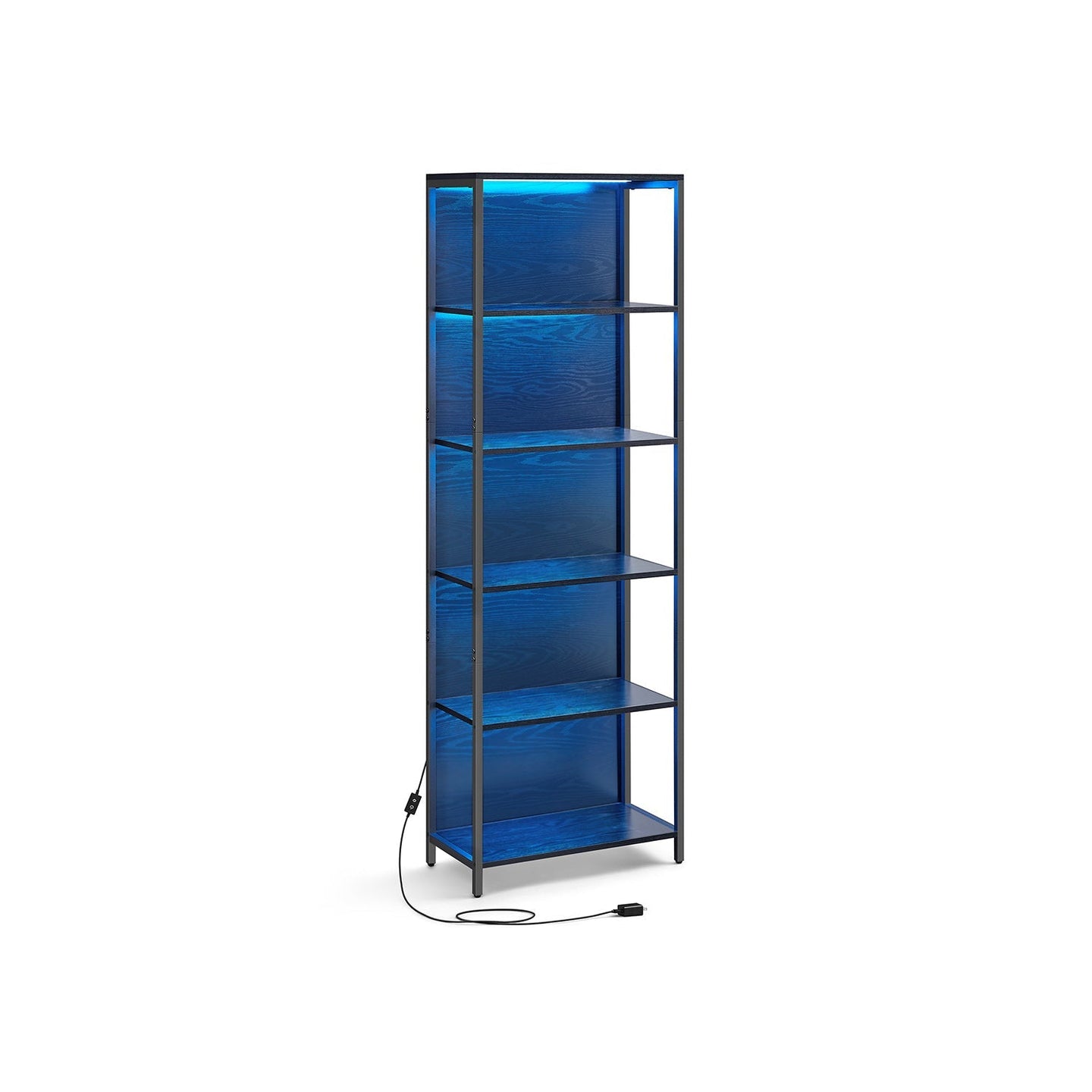 6-Tier Bookshelf - Steel Frame - Ebony Black - Dimmable LED Lights