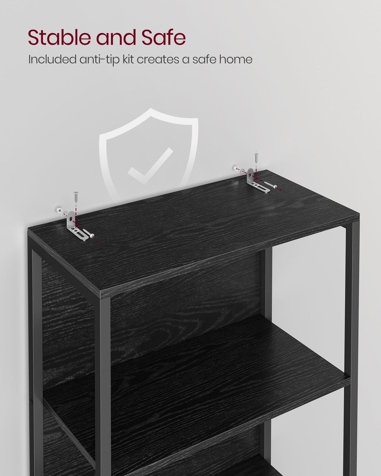 6-Tier Bookshelf - Steel Frame - Ebony Black - Dimmable LED Lights