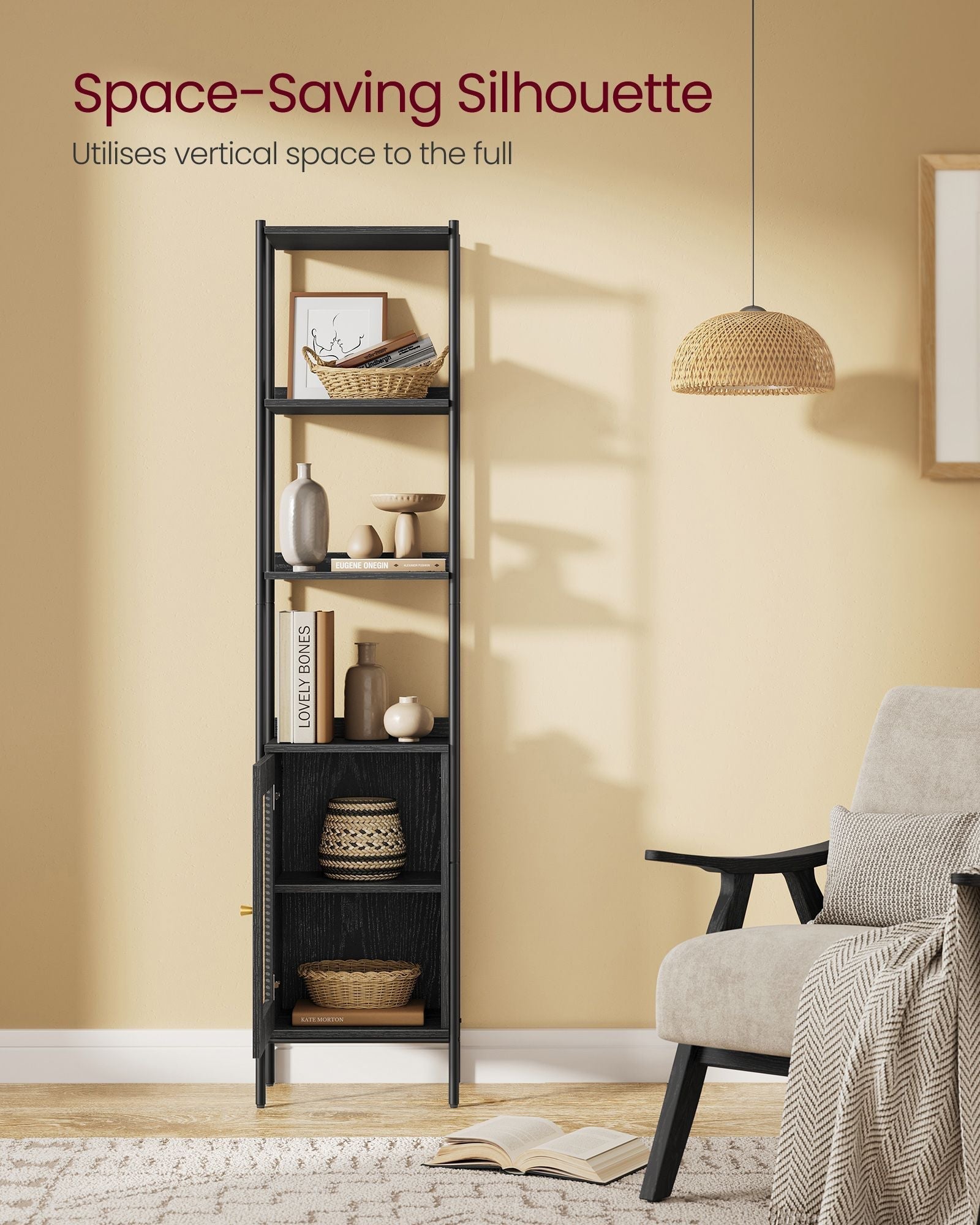 Bookcase - Metal - Ebony Black - Adjustable Shelves