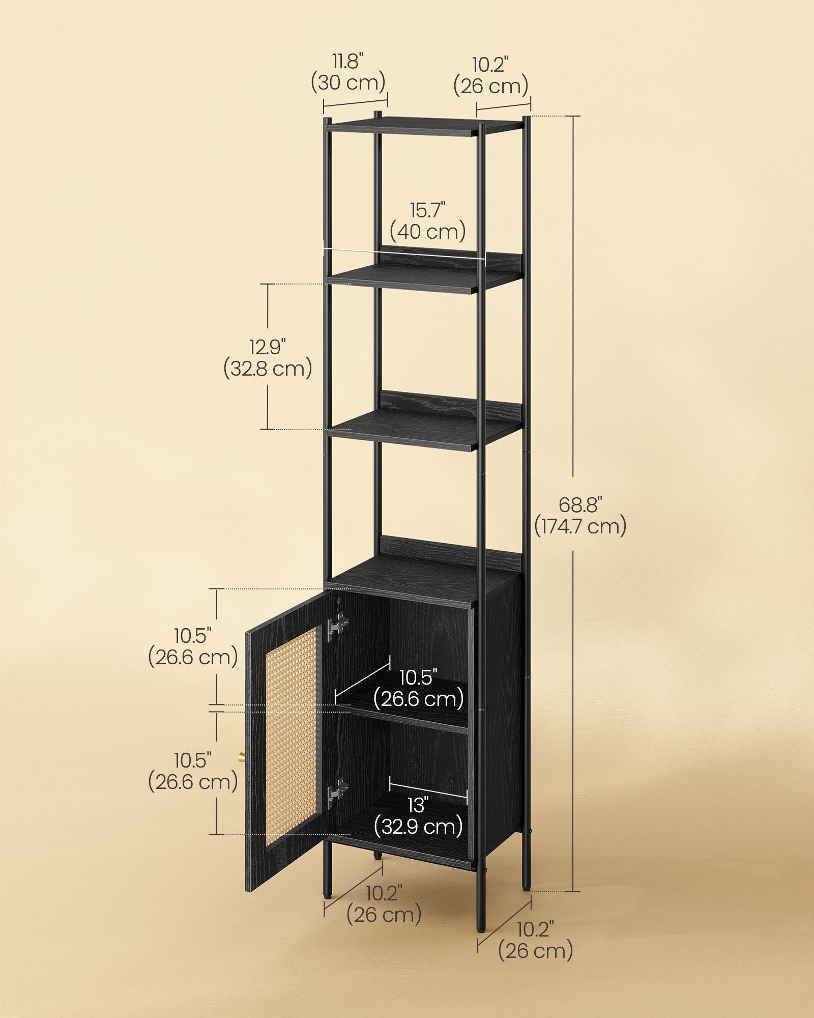 Bookcase - Metal - Ebony Black - Adjustable Shelves