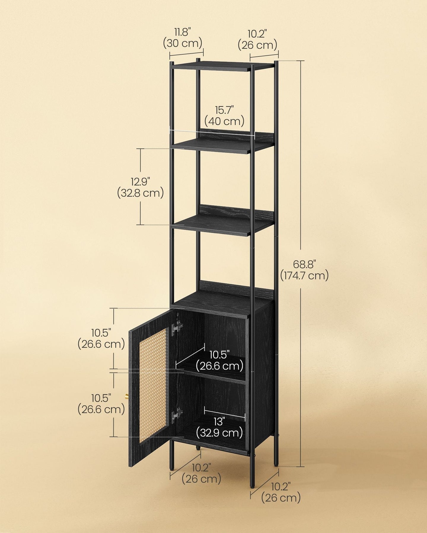 Bookcase - Metal - Ebony Black - Adjustable Shelves