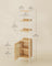 Freestanding Bookcase - Oak with Rattan-Like Door - Beige and Pearl White - Adjustable Shelves
