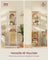 Freestanding Bookcase - Oak with Rattan-Like Door - Beige and Pearl White - Adjustable Shelves