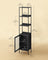 Tall Bookshelf - Metal Frame - Ebony Black - Adjustable Shelves with Rattan-Like Doors