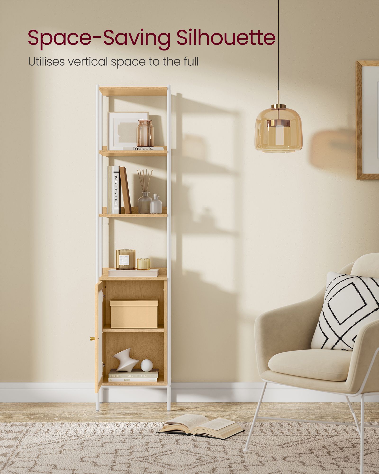 6-Tier Bookcase - Metal Frame - Oak Beige - Adjustable Shelves