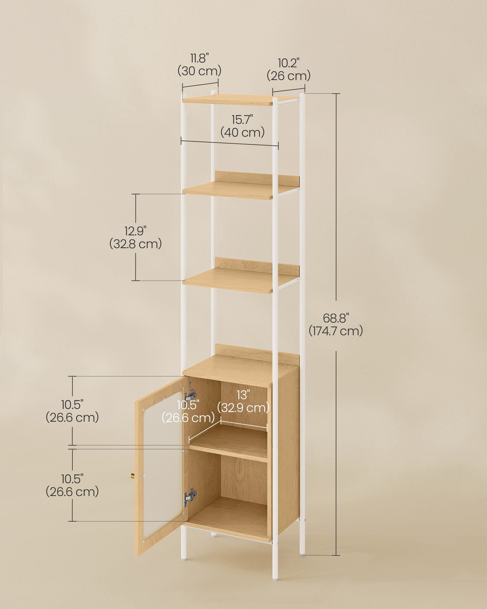 6-Tier Bookcase - Metal Frame - Oak Beige - Adjustable Shelves
