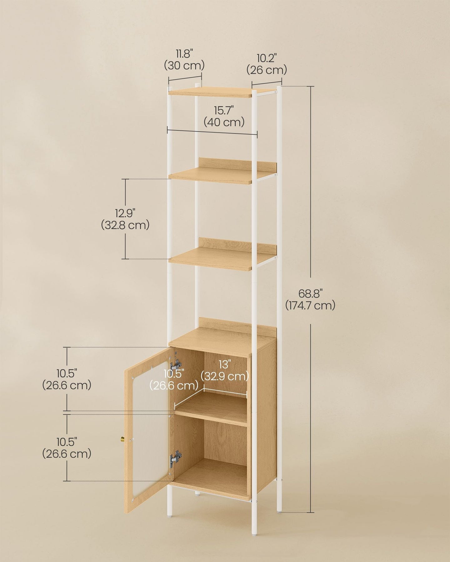 6-Tier Bookcase - Metal Frame - Oak Beige - Adjustable Shelves