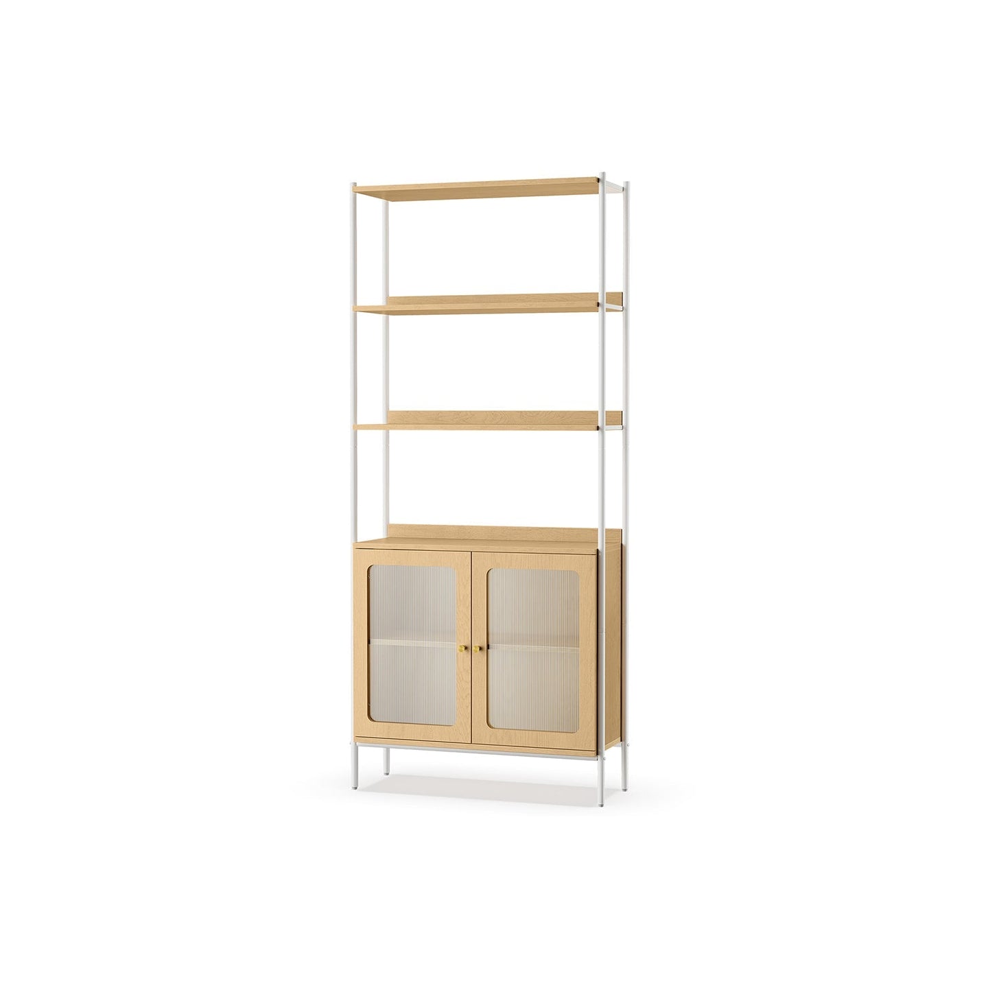 Tall Bookcase - Metal Frame - Oak Beige - Rattan-Like Doors
