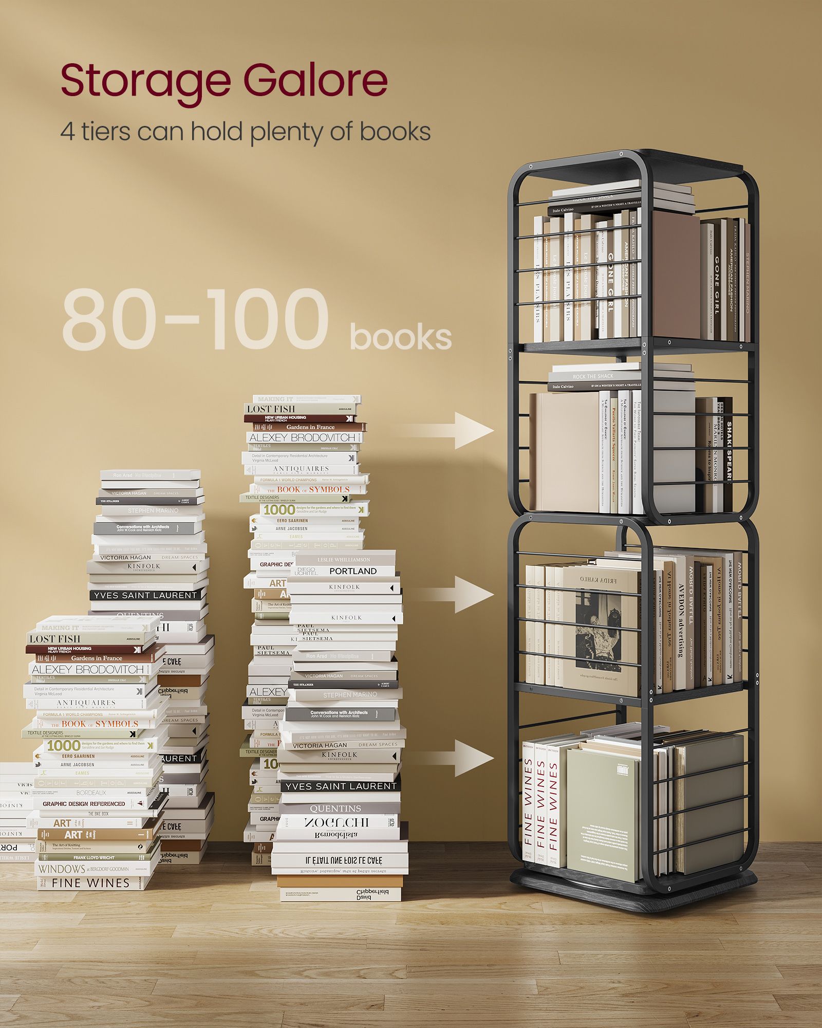 4-Tier Rotating Bookshelf - Steel - Ebony Black