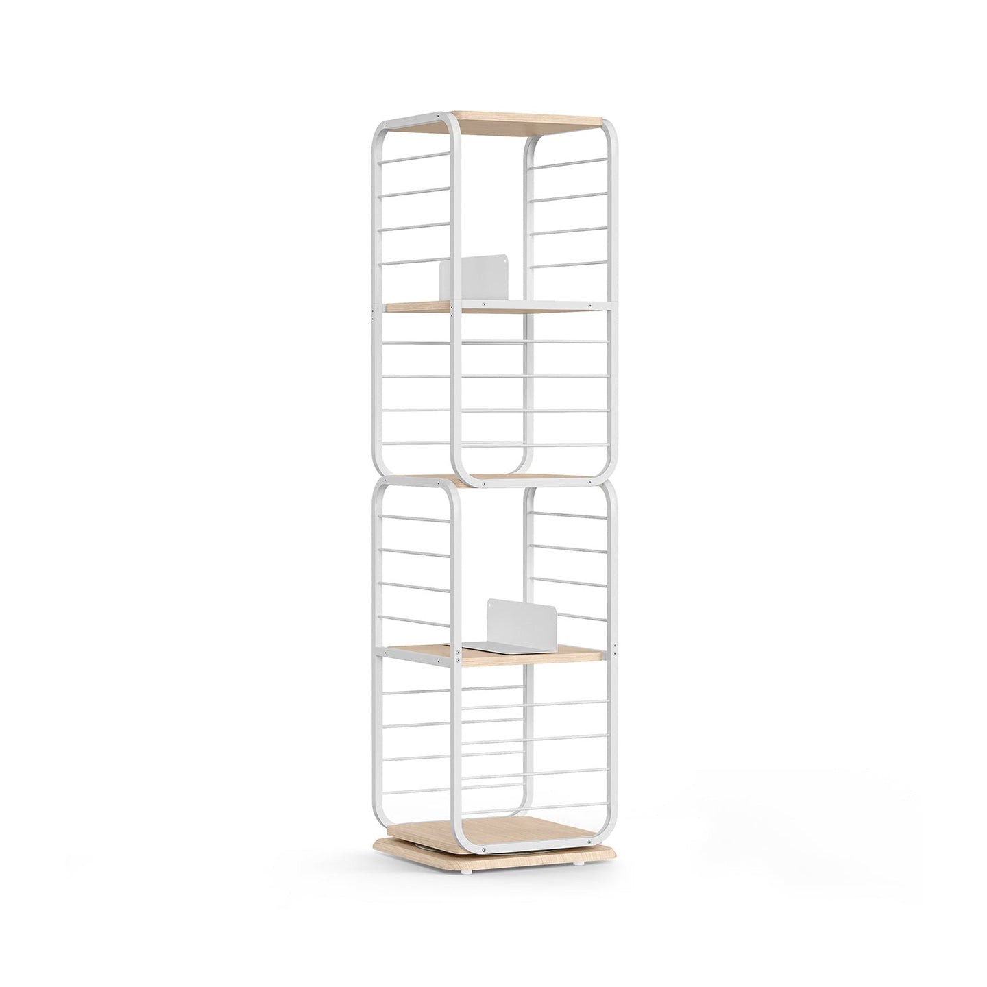 4-Tier Rotating Bookshelf - Steel Frame - Natural Beige