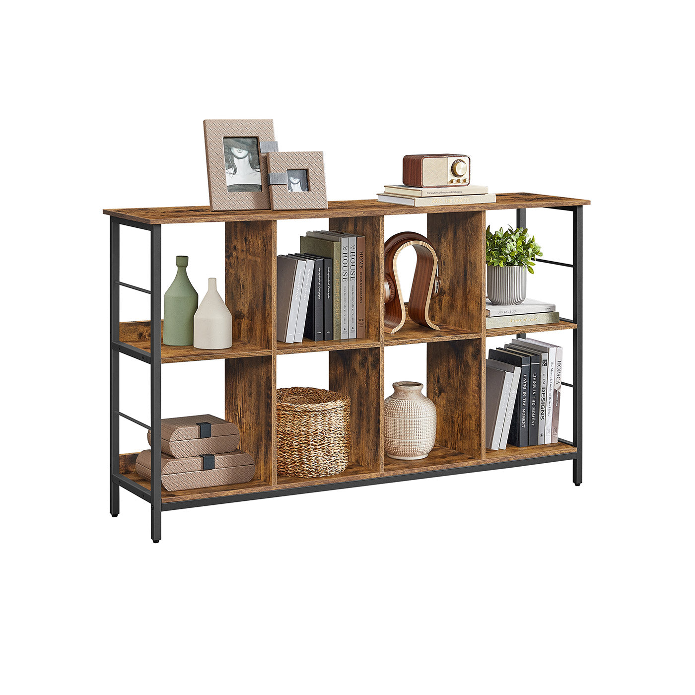 Bookshelf - Wood - Rustic Brown - 2-Tier Display Shelf 33 x 132.6 x 80 cm