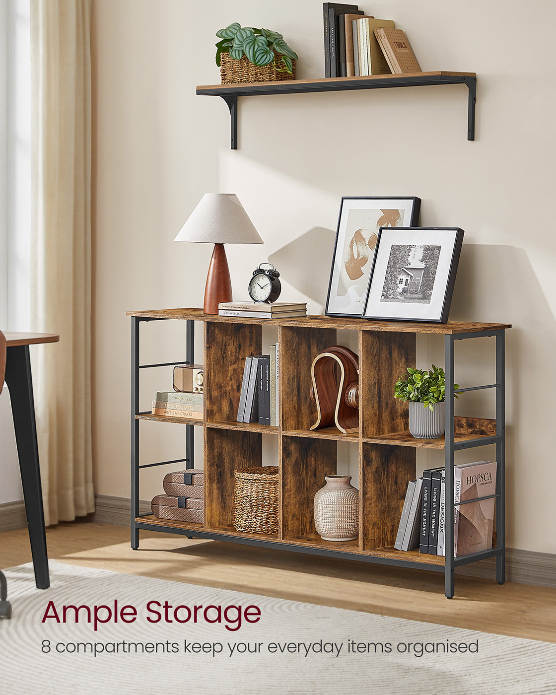 Bookshelf - Wood - Rustic Brown - 2-Tier Display Shelf 33 x 132.6 x 80 cm