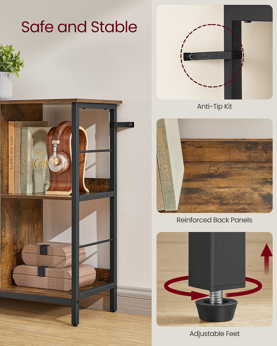 Bookshelf - Wood - Rustic Brown - 2-Tier Display Shelf 33 x 132.6 x 80 cm