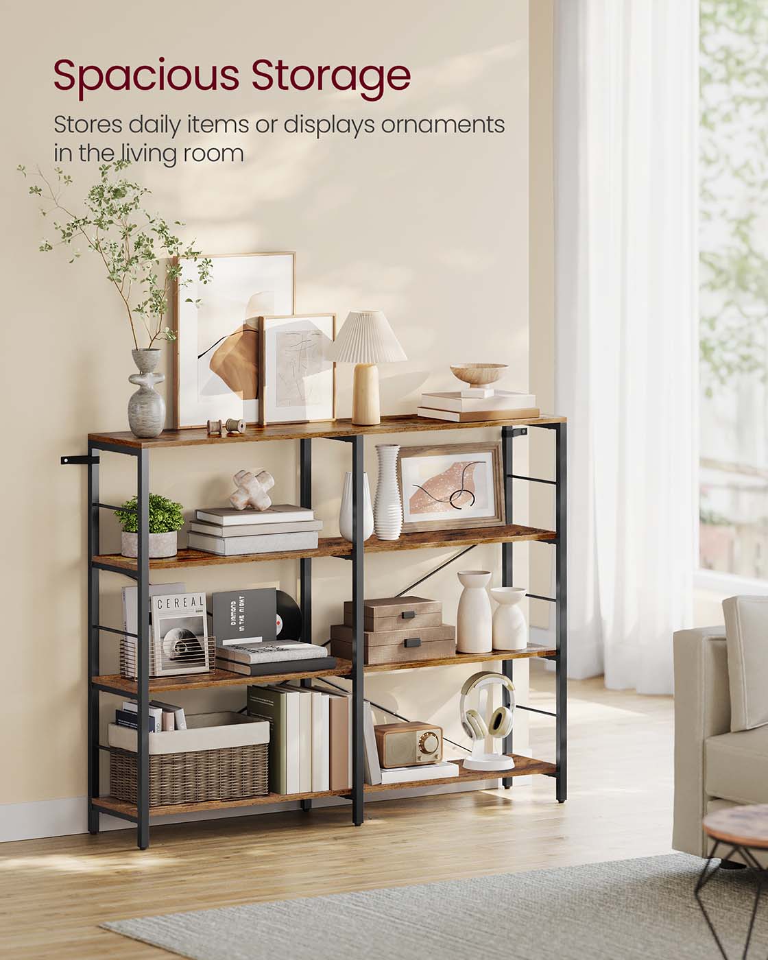 6-Tier Bookshelf - Engineered Wood - Rustic Brown and Black